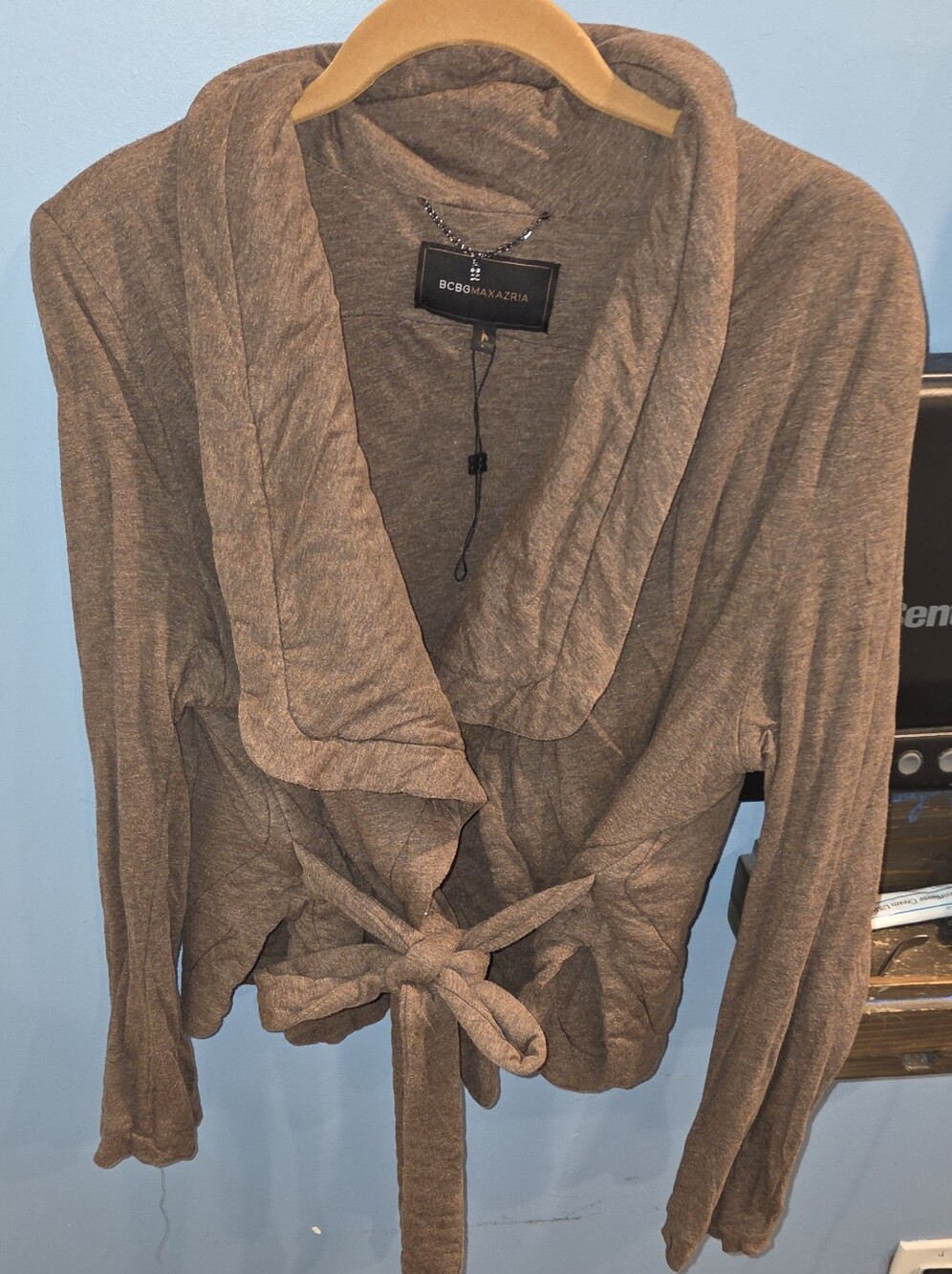 BCBGMaxAzria Brown Draped Open-Front Blazer Jacket Sz L Tag Fell Off